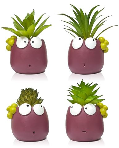 lifemet 4 Set Artificial Plants Small Succulents, Mini Faux Succulent Pots Indoor Plant Decor Cute Mangosteen for Room Living Room Bathroom Aesthetic Home Decor Shelf Kitchen Office Desk Accessories