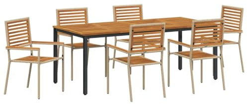 vidaXL Garten Essgruppe 7 pcs Beige und Braun 200 x 100 x 75 cm, Stylisches modernes Gartenset, Robustes Mobiliar, minimalistischer Tisch, Poly-Rattan-Sitzplatz