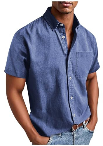 Camisa de Manga Corta para Hombre Sin Planchado con Bolsillos, Tallas Grandes, Corte Regular con Botones de Verano