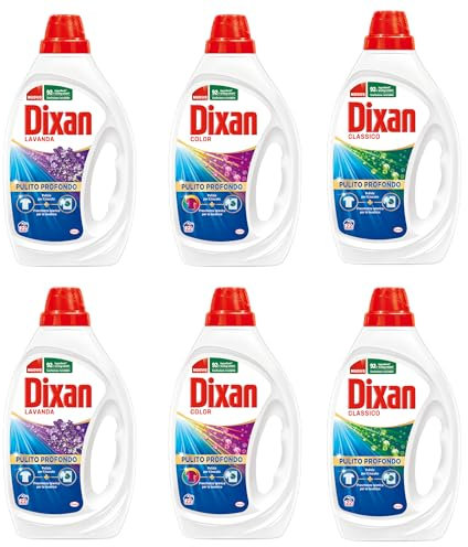 Dixan Detersivo Lavatrice Liquido, 2 Confezioni Classico + 2 Confezioni Color + 2 Confezioni Lavanda, 6 x 22 lavaggi - 132 Lavaggi. Rimuove le macchie da 20°C