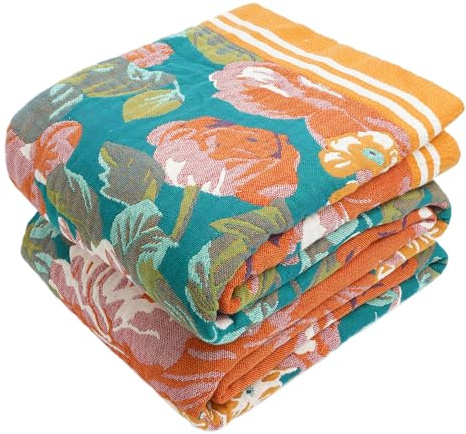 VANJOROY 100% Bio-Baumwolle Sofa Große Bett Überwurf Decke, weich, hautfreundlich, doppelseitig, Boho-Blumenmuster, Überwurf für 2-, 3-Sitzer, Sitzbänke, Sessel, Couch und Tagesdecke. 150 x 200 cm