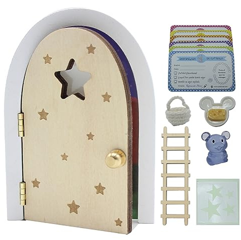 Qué Kawaii® ORIGINAL. Kits mágicos Ratón Pérez – Puertas que brilla en la oscuridad con accesorios mágicos (Madera natural contrachapada ratoncito)