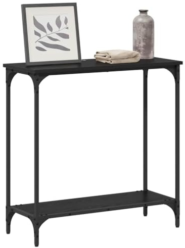 vidaXL Console Table Black oak 75 x 30.5 x 75 cm Engineered wood, Modern Console Table, Slim Design, Industrial Style, Black Engineered Wood, Steel Frame, Adjustable Feet, Smooth Finish