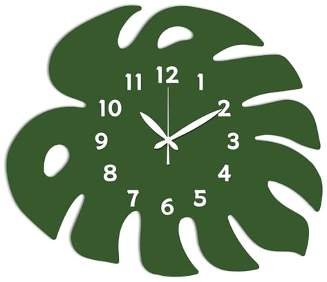 CHGCRAFT Monstera Deliciosa Wanduhr Riesenbambus Tickfreie Uhr Dekorative Uhren in unregelmäßiger Form Bedruckte Wanduhren für die Dekoration Ihres Heimbüros, 15×12,9 Zoll