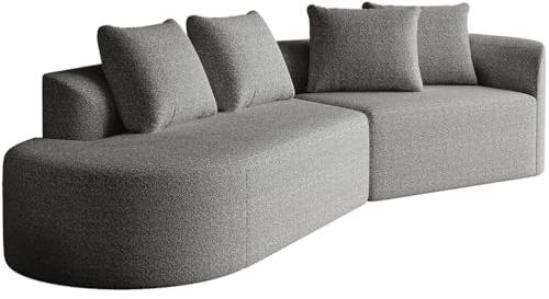SHAIRMB Modernes, Gepolstertes Ecksofa (üBergroß), 112 Zoll (Ca. 284 cm) Breites Chenille-Sofa, 4-Sitzer, Extra Tiefe Und Breite SitzfläChe, Geschwungene Form Mit 4 Zierkissen,Light Gray 1