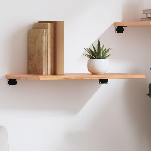 WHOPBXGAD Étagère Murale en Chêne Massif 60x30 cm, Étagère de Rangement Rustique Traitée Vernis, Tablette Murale pour Salon Salle de Bain Bureau, Bord Vif, Portée 20 kg, Marron Clair