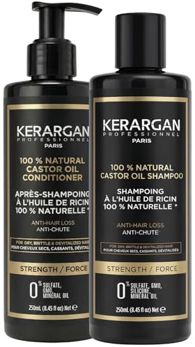 KERARGAN - Rizinusöl Duo Shampoo & Conditioner gegen Haarausfall - 2x250ml | Shampoo und Conditioner reinigen, entwirren und stärken trockenes oder brüchiges Haar