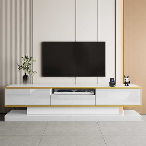 BTM Modern TV Cabinet with Three Drawers and an Open Compartment - High Gloss with Color-Changing LED Lights, 180 * 38 * 45cm
