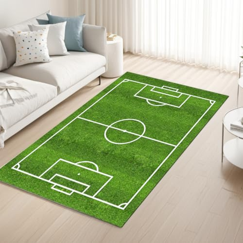 RANJIMA Kinderfußball Spielplatz Teppich 80x120 cm Spielteppich Fußballfeld Grün rutschfest weicher Kurzflor Teppich für Kinderzimmer Jungen Teenager Spielmatte Sport Design Kinderzimmer Spielzimmer