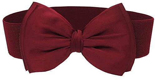 Cheerlife Damen Kleidgürtel Bowknot Taillengürtel elastischen Stretch Gürtel 6cm Breiter Hüftgürtel Länge 65cm (Weinrot)