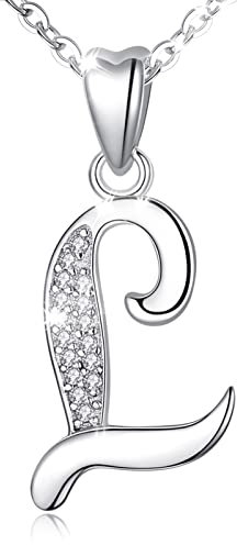 AEONSLOVE Damen Buchstaben Kette Silber Halskette Buchstabe L Kette Mit Buchstaben Brief des Alphabets Initiale Anhänger mit Zirkonia Schmuck Geschenk für Mädchen