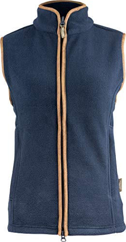 JACK PYKE Ladies Countryman 300g Thermal Fleece Gilet for Women, Lightweight Ladies Gilet and Bodywarmer with Faux Antiqued Leather Trim, Ideal for Outdoor Adventures - Navy Small