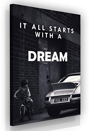 SuccessHuntersPrints It All Starts with A Dream Motivational Wall Art Canvas Print, Office Decor, Inspiring Framed Prints, Inspirational Porsche 911 Wall Art Decoration Quotes (24 x 18)