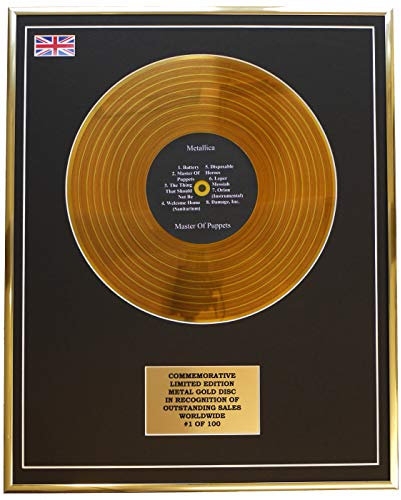 Limited Edition Metal Gold Disc – Metallica – Metall-Schallplatten-Display mit goldfarbenem Schild