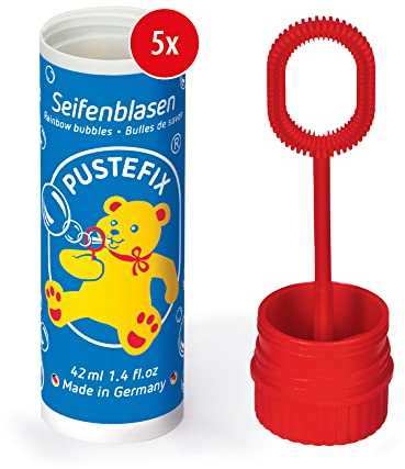 PUSTEFIX Set di 5 bolle di sapone classiche da 42 ml, colorate Rainbow Bubbles Made in Germany, per matrimoni, compleanni dei bambini, ufficio del registro, Polterabend, confezione risparmio da 5 x 42