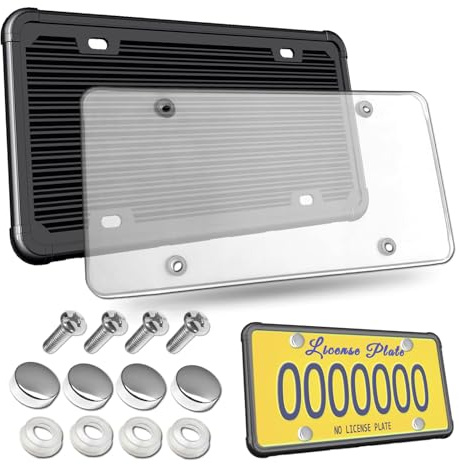 Aootf License Plate Protector- Clear Novelty Number Plate Cover with Silicone Car Tag Frame, Unbreakable Cover to Protect Front or Back License Plate with Screws,Caps