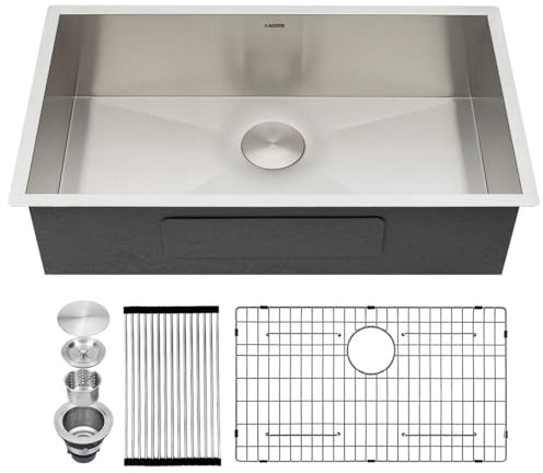 Kichae 84 cm Unterbau-Küchenspüle, Einzelbecken, Edelstahl, Küchenspüle, 83,8 cm, unter der Theke, 16 Gauge, runde Eckspülen, tiefes Waschbecken, 83,8 x 48,3 x 22,9 cm
