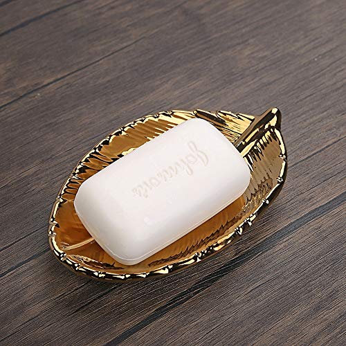 YEARGER Porte-savon en forme de feuille dorée - Antidérapant - Valise - Bac à douche - Égouttoir de salle de bain - Porte-savon (doré)