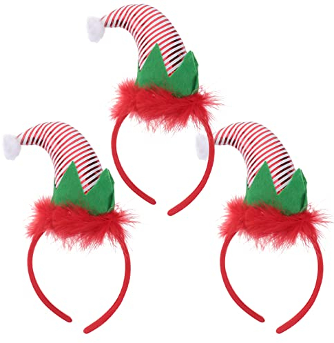 Lurrose 3 Stücke Elfenmütze Mini Weihnachtsmütze Weihnachten Hut Haarreif Kopfschmuck Stirnband Santa Partyhüte Elfen Mütze für Erwachsene Kostüm Zubehör