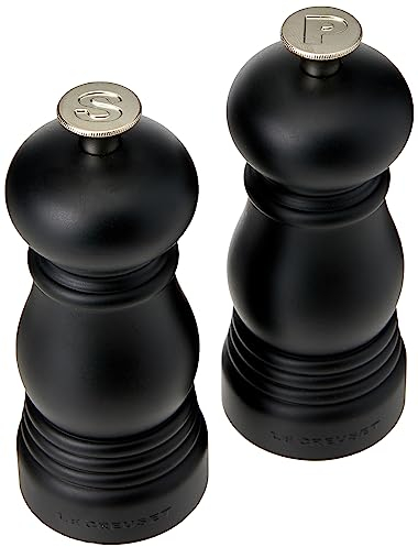 Le Creuset Kleines Mühlenset, Salz- und Pfeffermühle, ABS-Kunststoff, Je 5 x 5 x 12,1 cm, Keramik-Mahlwerk, Schwarz matt, 44900110000000