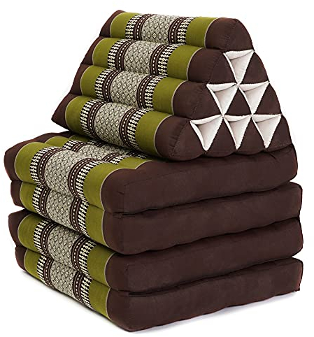 Leewadee - Bequeme Japanische Bodenmatratze - Thai Bodenliege mit Dreieckskissen - Futon Klappmatte - Thai Massagematte, XL Extra Lang, 225 x 50 cm, Braun Grün