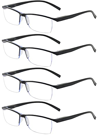 ALWAYSUV 4er Pack Schwarz Computer Blaulichtblocker Lesebrille Federscharnier Halbrahmen Professer Classic Reader Brille für Männer und Frauen 1.25