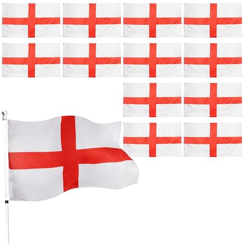 England Flag St George's Day Fancy Dress Decoration - Pack of 12 - English Large Flag with Grommets Approx 5 Ft x 3 Ft - Football, Rugby - Sporting Events, Street Parties, Festivals and Celebrations