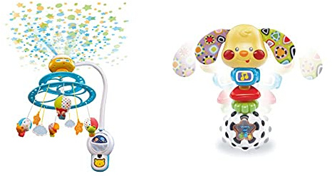 VTech 80-181022 Baby Noche Estrellitas Proyector Móvil para Bebé, con Luces Y Sonidos Relajantes + Toby Perrito Sonajero Electrónico con Luz Y Voz, Multicolor, Talla Única