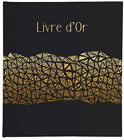 Exacompta - Réf. 47981E - Livre d'or ARAMY - 100 pages tranche or unies blanches - format 27 x 22 cm - couverture imprimée motif feuilles de palmier - marquage or rosé