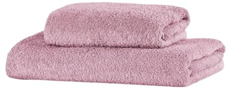 Set di 2 Asciugamani Bagno Viso e Ospite, in Spugna di Cotone 450 gr/mq, 110 x 60 cm + 60 x 40 cm, Morbido al Tatto, Made in Italy, Tinta Unita Cipria