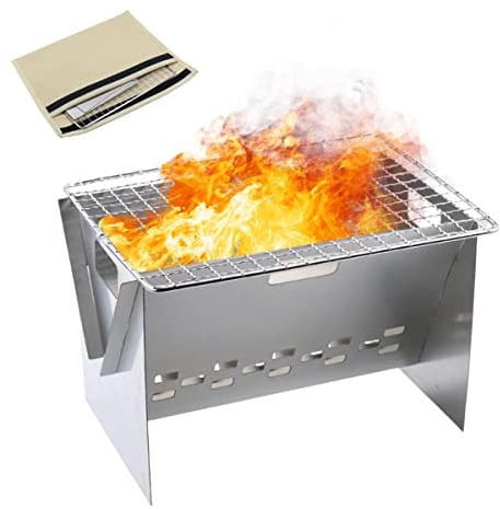 Tragbare Feuerschale Camping Klein Edelstahl Feuerschale mit Grillrost Demontierbare und Steckbare Feuerstelle Ideal für Party/Camping/Heizung(Size:Feuerstelle + Grill)