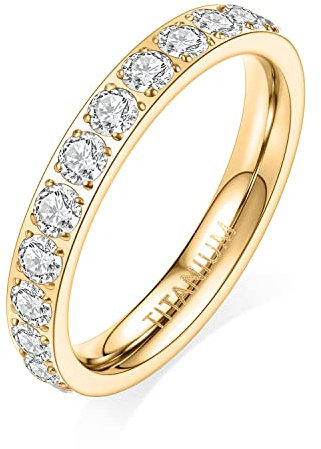 AROWRO 3mm Frauen Titan Ewigkeitsring Zirkonia Engagement Jahrestag Ring Ehering Größe 5 bis 9 (Gold, 5)
