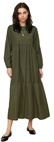 Trendyol Modest Damen Round Neck Saucet Dress, Khaki, 38 EU