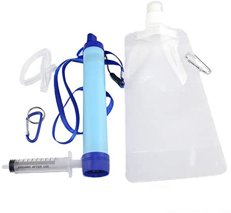 Moonlove Emergency Water Filter Portable Water Purifier Set Straw Reusable Double Filter core Outdoor Life Survival Gear for Camping Hiking Traveling Climbing Cycling Backpacking