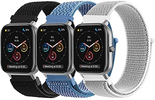 Wanme 3 Stück Armband für Amazfit GTS 2 Mini/GTS 2 / GTS 3 / GTS 4 /GTS 4 Mini, 20mm Nylon Klettverschluss Verstellbare Ersatz Uhrenarmband für Amazfit Bip Lite/Bip U/Bip U Pro/Bip 3/Bip 3 Pro