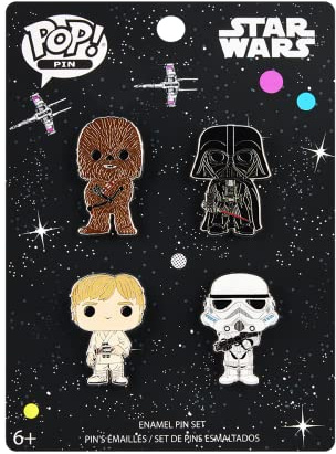 Loungefly Pop! 4 Packung Pin Set: Star Wars - Assortment - Luke Chewy Darth Storm Trpr - Star Wars Emaille-Nadeln - Niedliche Brosche Zum Sammeln - Für Rucksäcke & Taschen - Geschenkidee