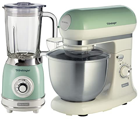 Ariete ARPK37 Retro Style Jug Blender and Stand Mixer Set, Vintage Design Green