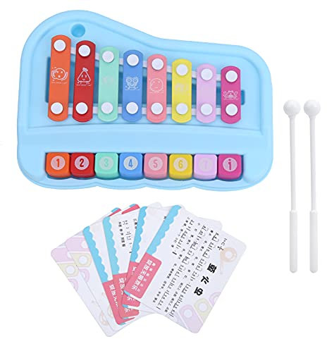 Agatige 2-in-1-Baby-Klavier-Xylophon-Spielzeug für Kleinkinder, mehrfarbige Tastatur, Klavier, Vorschule, pädagogische Musikinstrumente(blau)
