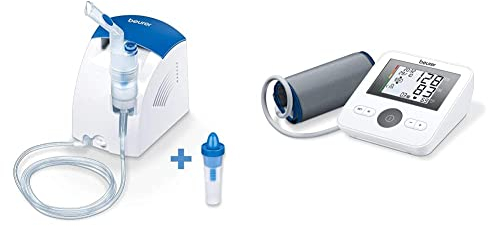 Beurer Ih 26 Aerosol Con Doccia Nasale E Accessori Completi Inclusi, Bianco Blu, 16.6 x 14.8 x 14.1 cm; 1.51 grammi & BM 27 Misuratore di Pressione da Braccio con Display Orizzontale