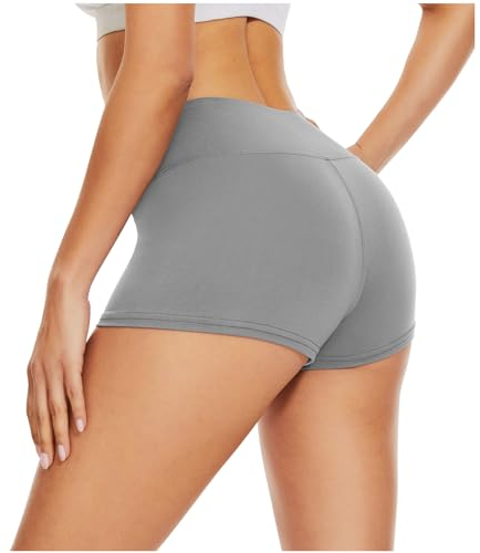 DDOBB Radlerhose Damen Kurz Shorts Unter Kleid High Waist Sportshorts Bauchweg Unterhosen Hotpants Blickdichte Sporthose Boxershorts Gym Leggings(Hellgrau, S-M)