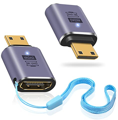 Duttek HDMI2.1 to Mini HDMI Adapter(2 Pack),8K Mini HDMI Male to Standard HDMI Female Extension Adapter Support 8K@60Hz,48Gbps for Raspberry Pi Zero, Camera,HDTV, Projector, Laptop and Tablet