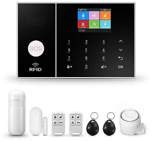 LWOHSI Sistema inalámbrico de alarma para el hogar,sistema completo de alarma antirrobo GSM con sirena de alarma de 120 dB,control remoto,pantalla LCD,invitación por voz, oficina (LW-208-C)