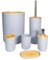 Intirilife Set de Accesorios de baño de bambú y plástico en Gris - Set de 6 Piezas Vaso para cepillos de Dientes jabonera dispensador de jabón escobillero con Soporte y Papelera