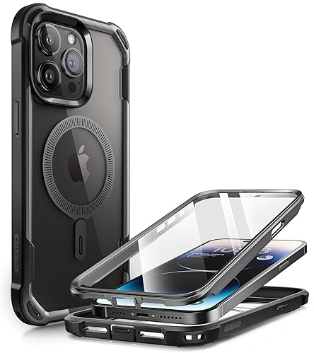 i-Blason für iPhone 15 Pro Max Hülle Kompatibel mit MagSafe Bumper Case Durchsichtig Handyhülle Robust Schutzhülle Cover [Ares] mit Displayschutz Handy Hülle für iPhone 15 Pro Max 2023, Schwarz