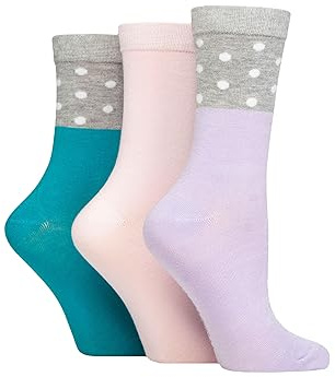 SockShop Wildfeet Ladies Bamboo Socks -Patterned Fun and Colourful Soft Breathable Socks Multipack of 3 Pairs (UK, Numeric, 4, 8, Regular, Regular, Spots Purple/Pink/Teal)