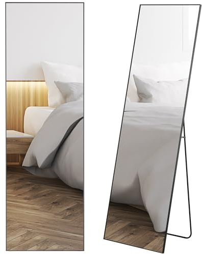 HOMCOM Ganzkörperspiegel 50 x 161,5 cm Standspiegel mit Ständer Schwarz | Ankleidespiegel, Wandspiegel, Garderobenspiegel, Hängend oder Lehnend an die Wand, für Schlafzimmer, Flur, Alu