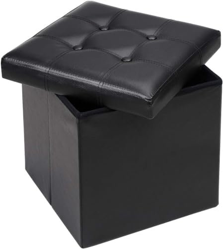 BOLLI Pouf avec Espace de Rangement 38x38x38 cm, Canapé Pouf avec Coffre de Rangement, Repose-Pieds en Forme de Cube avec Couvercle Rembo - Noir