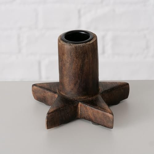 Kerzenhalter Kerzenleuchter Woko Klein Dunkelbraun Mangoholz Kerzenständer Sternen-Form Holz Tischdekoration Weihnachten Wohndekoration Kerzen Stabkerzen Halter 10x7cm