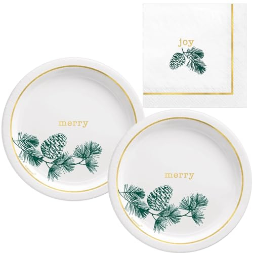 Martha's Goat Weihnachtliches Dessert-Partyzubehör – Geschirr-Set für 16 Personen mit Tellern und Servietten in Calm & Bright Design