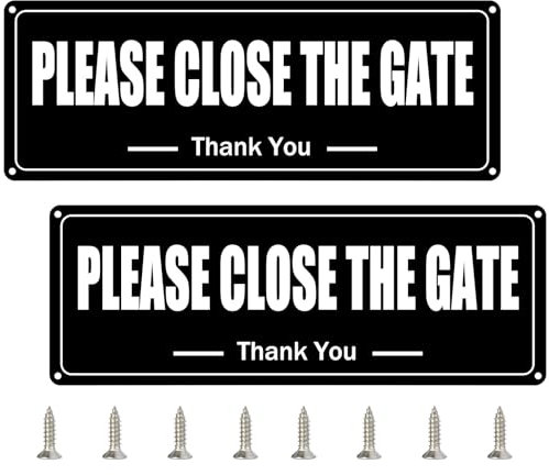 Yitla Please Close The Gate Sign Dog, 2PCS Rust Free Aluminium Please Close The Gate Dog Signs,Waterproof, UV Resistant,25 x 9cm (Black&White)